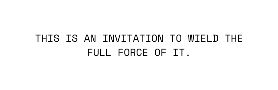 THIS IS AN INVITATION TO WIELD THE FULL FORCE OF IT